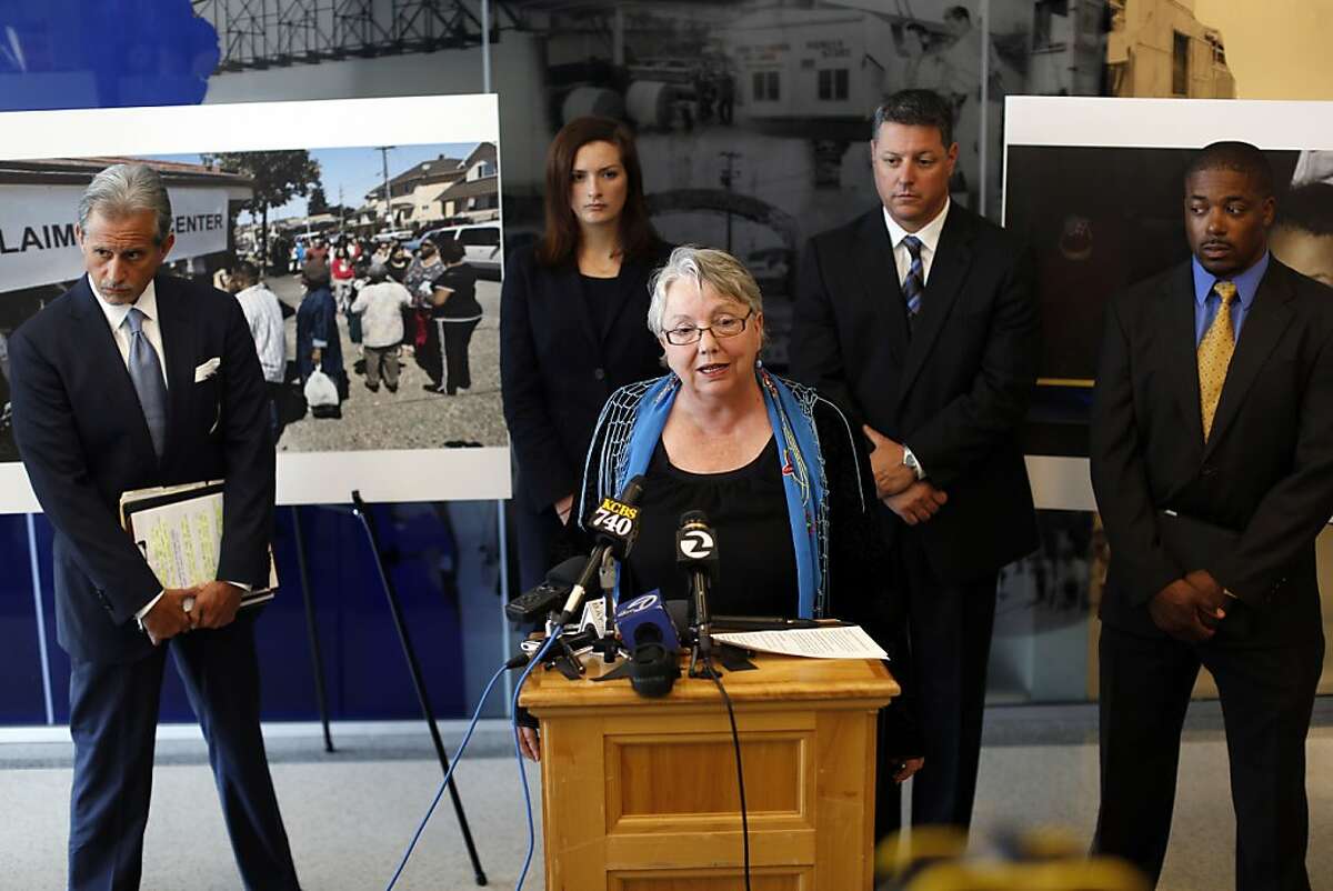 Richmond Mayor Gayle McLaughlin speaks to the media during a press conference about the City of Richmond's lawsuit against Chevron after a fire broke out in their refinery last year in Richmond, Calif. on August 2, 2013.