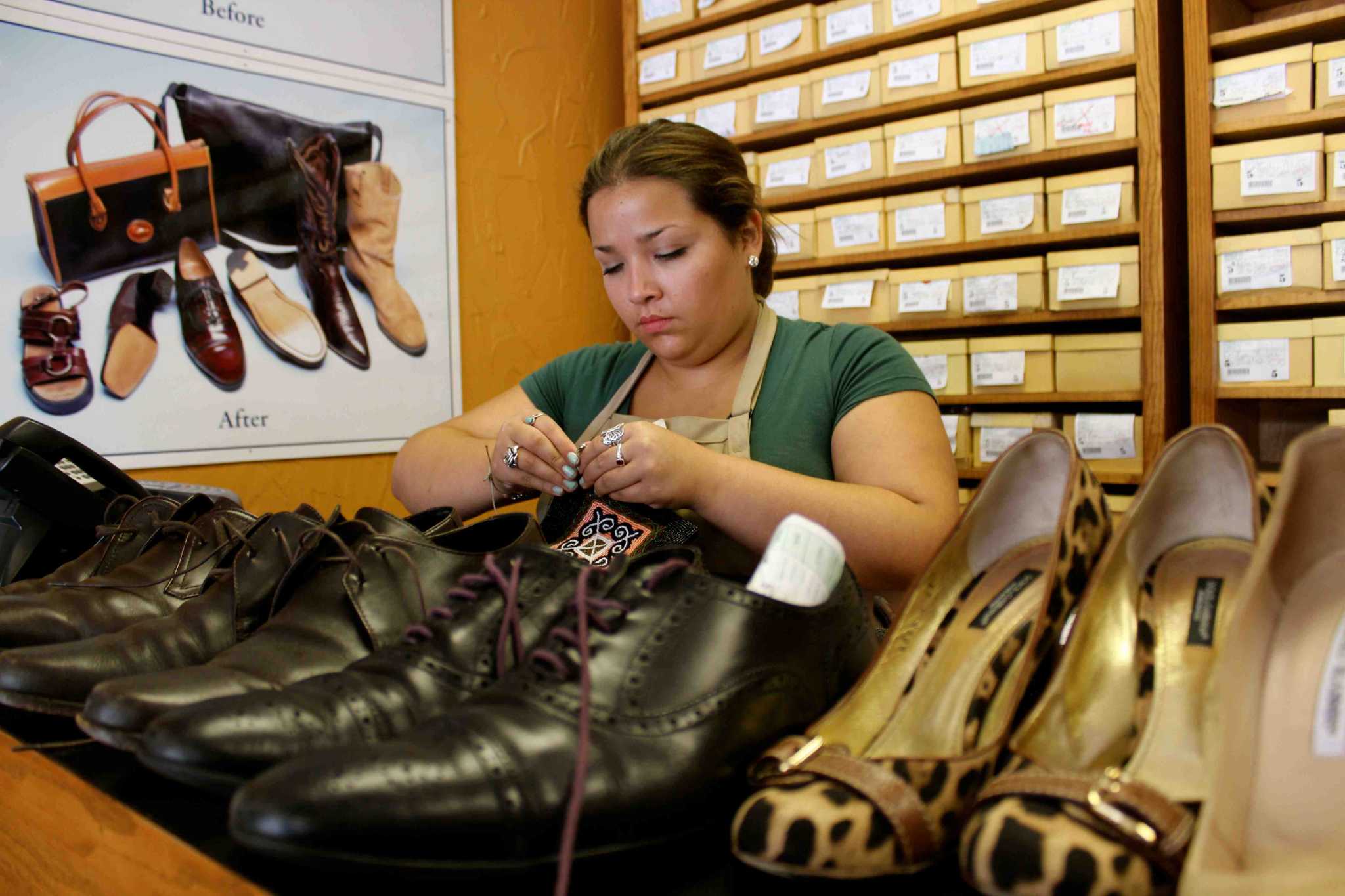 Shoe repair store provides clients a 
