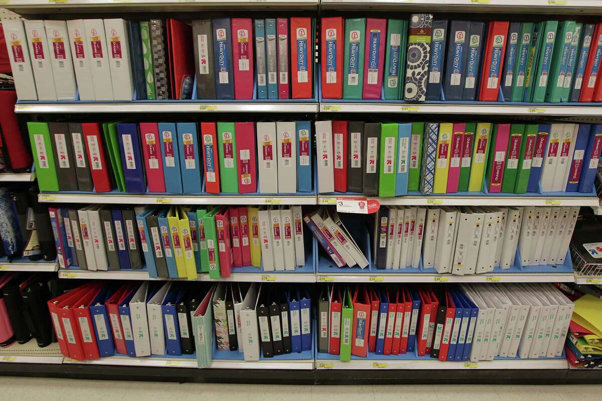 Back-to-school binders at the Target store on South Main. The prices of many common items used by students are tracked in the Cost of Learning Index.