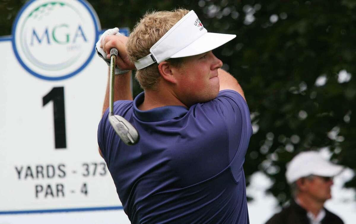 Pat Wilson drives off the first tee during the 111th Met Amateur Championship Semifinals Saturday, August 3, 2013.