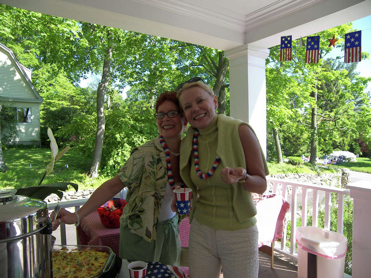 Jeanne Pedro and Kathleen Mathiesen on Memorial Day 2008 on the porch at 275 Main Street, New Canaan, Conn.