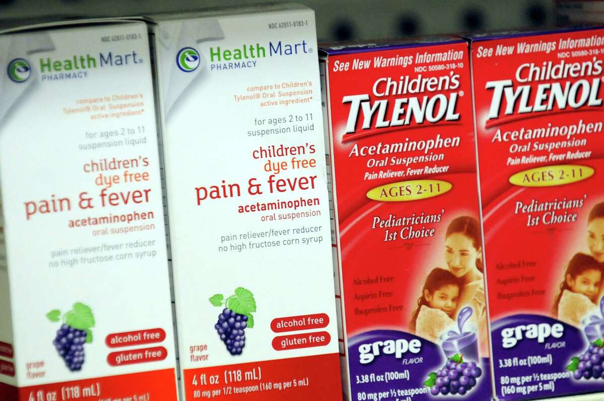 Over-the-counter products that contain acetaminophen on Tuesday, Aug. 6, 2013, at Marra's Pharmacy in Cohoes, N.Y.  In December 2022, parents are finding it difficult to find children's Tylenol on the shelves. (Cindy Schultz / Times Union)