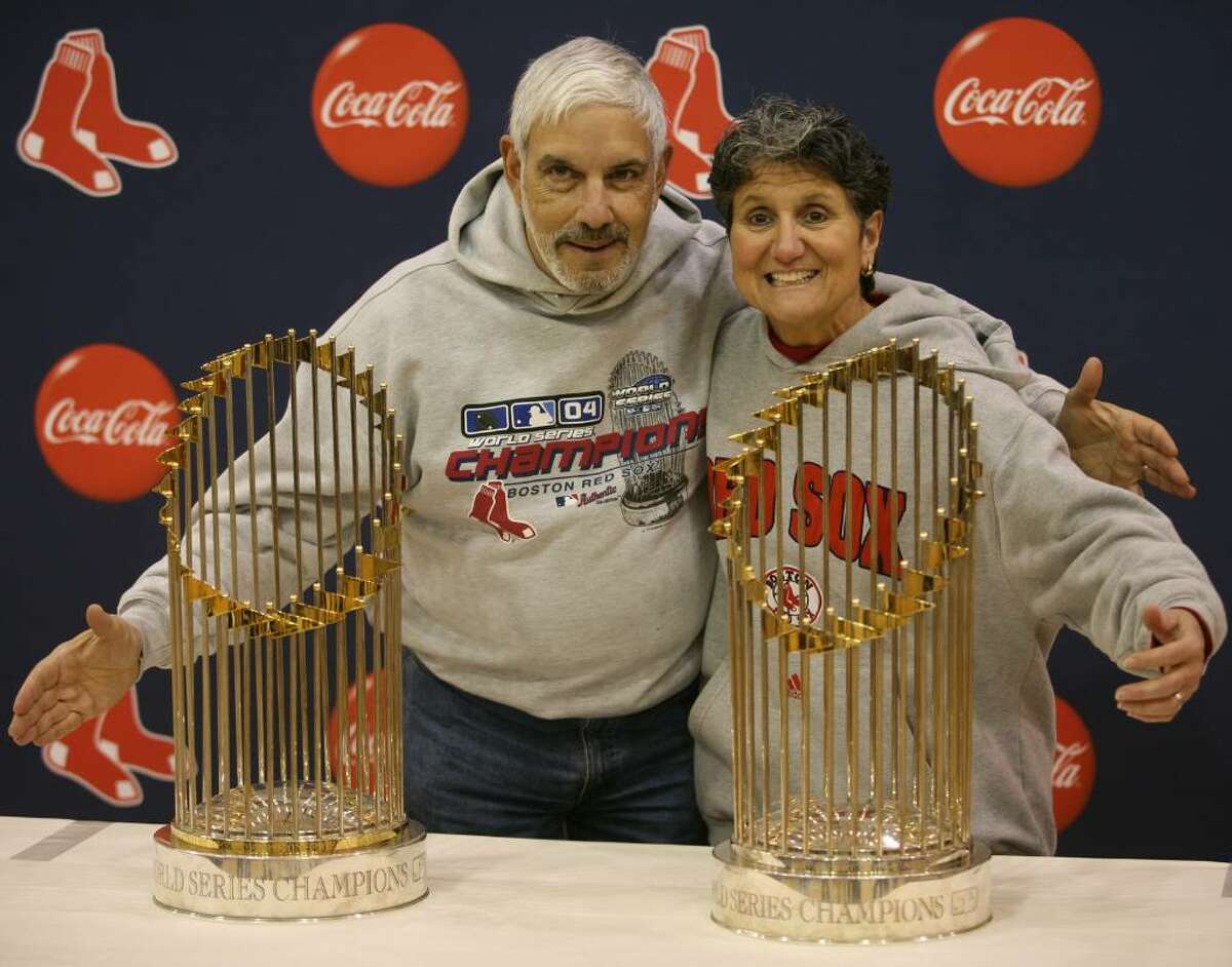 The two Red Sox world championship trophies on display at the Parsons Complex gymnasium in Milford on Wednesday, January 20, 2010.