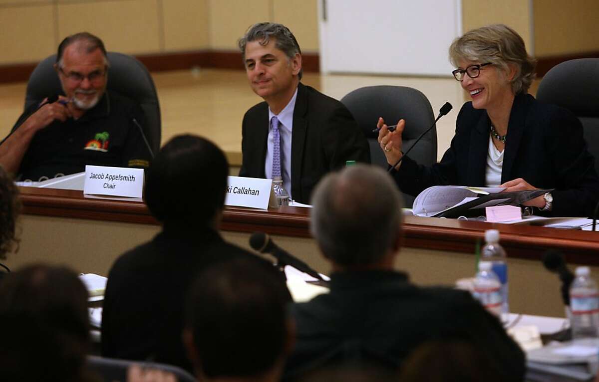 Robert Balgenorth (left) , chair Jacob Appelsmith (middle), and Micki Callahan (right) are the panel holding a hearing to get more details about BART and its negotiations with its union in Oakland, Calif., on Wednesday, August 7, 2013.