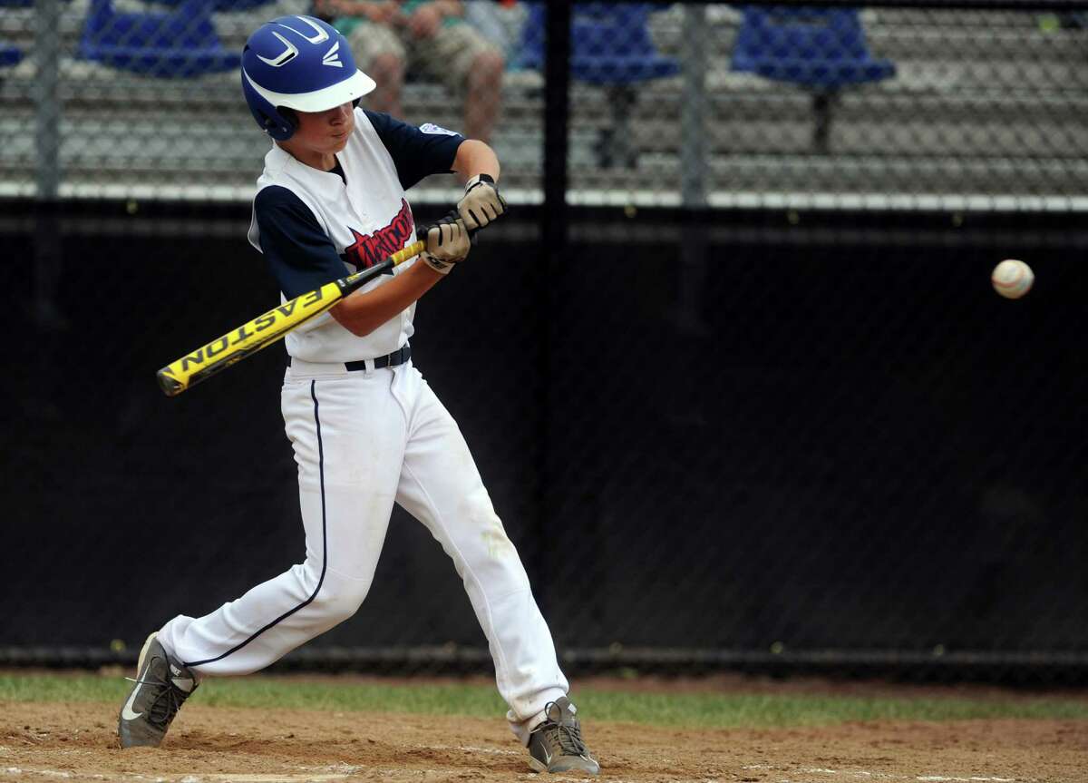 Westport's Max Popken takes a swing during the Little League Baseball Eastern Regional Tournament game against Sacro/Maremont, of Maine, at Breen Field in Bristol, Conn. Thursday, August 8, 2013.