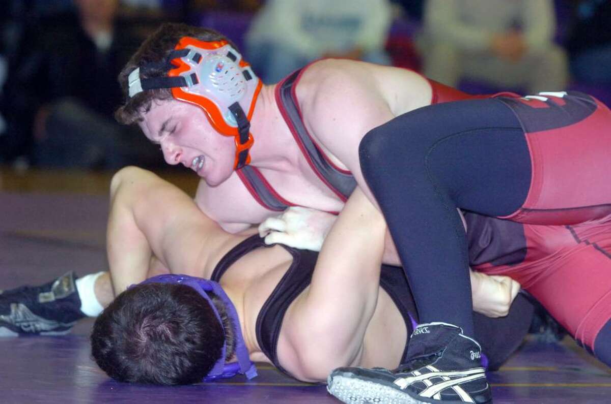 Greenwich's James Macri defeats Westhill's Alec Sottosanti in the 152 pound division as Westhill High hosts Greenwich in a wrestling match Wednesday, January 20, 2010.