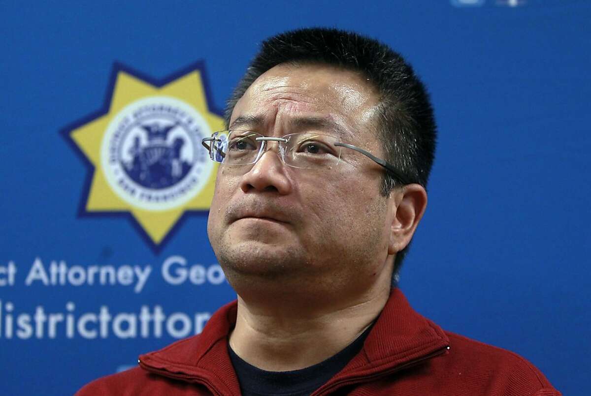 Terry Hui, the son of Sutchi Hui, talks with the media after the sentencing of Christopher Bucchere on Thursday August 15, 2013, in San Francisco, Ca. Bucchere pled guilty to vehicular manslaughter, the first of its kind in the nation involving a bicycle.