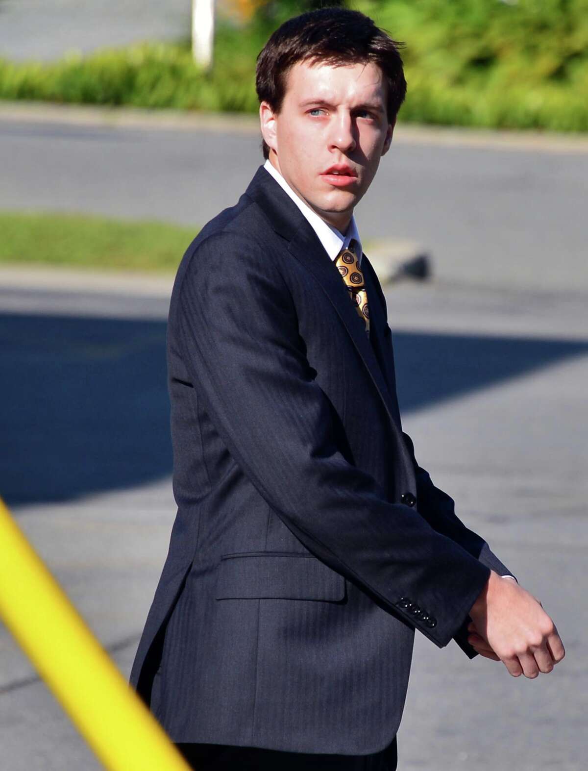 Dennis Drue, the man charged with causing the death of two Shenendehowa High School students on the Northway, arrives at Saratoga County Courthouse Friday morning, Aug. 16, 2013, in Ballston Spa, NY. (John Carl D'Annibale / Times Union)