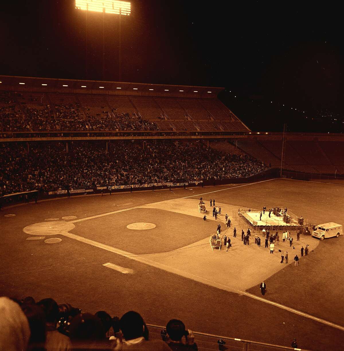 The Beatles perform at Candlestick Park for the last time on Oct. 18, 1966.