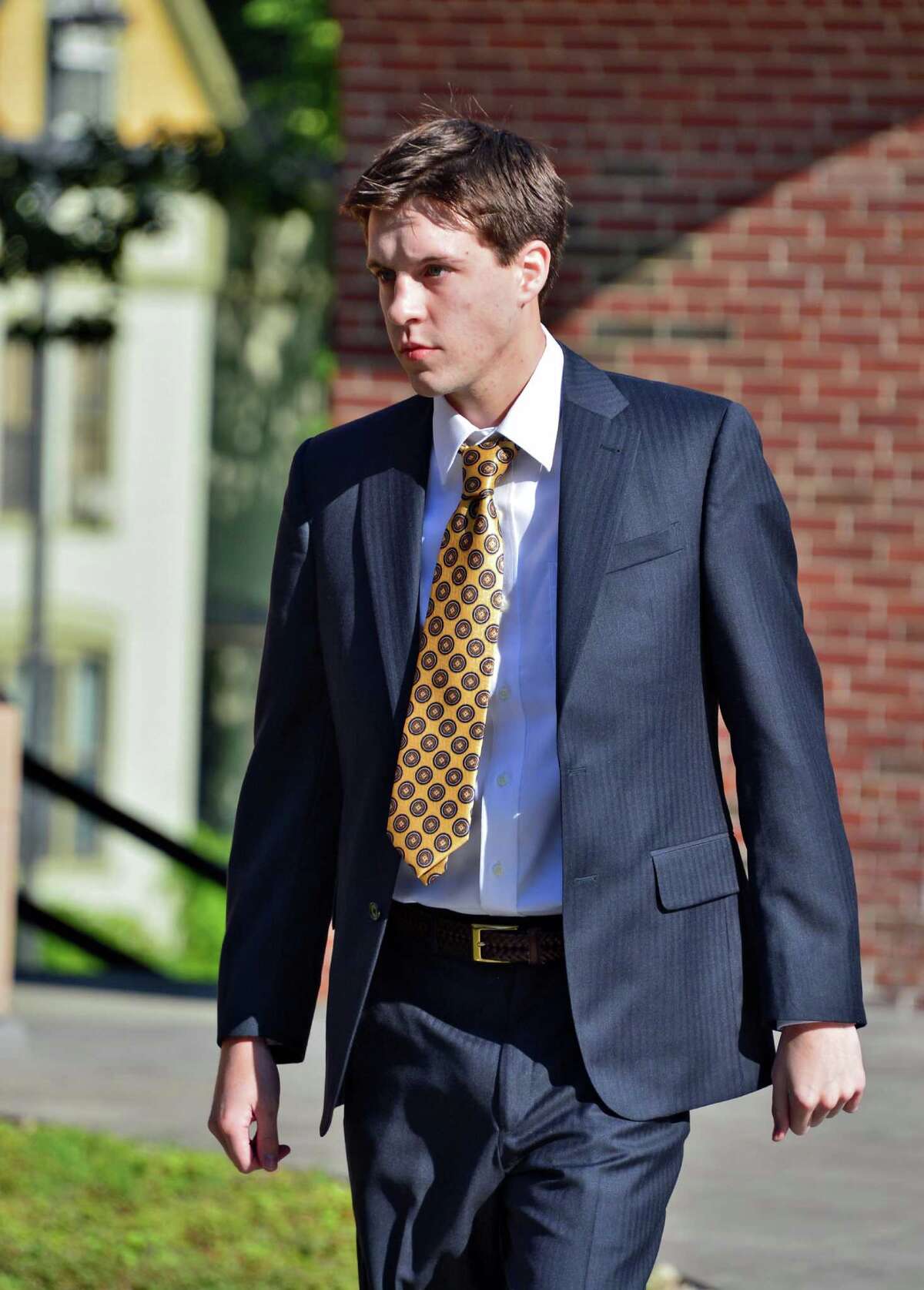 Dennis Drue, the man charged with causing the death of two Shenendehowa High School students on the Northway, arrives at Saratoga County Courthouse Friday morning, Aug. 16, 2013, in Ballston Spa, NY. (John Carl D'Annibale / Times Union)