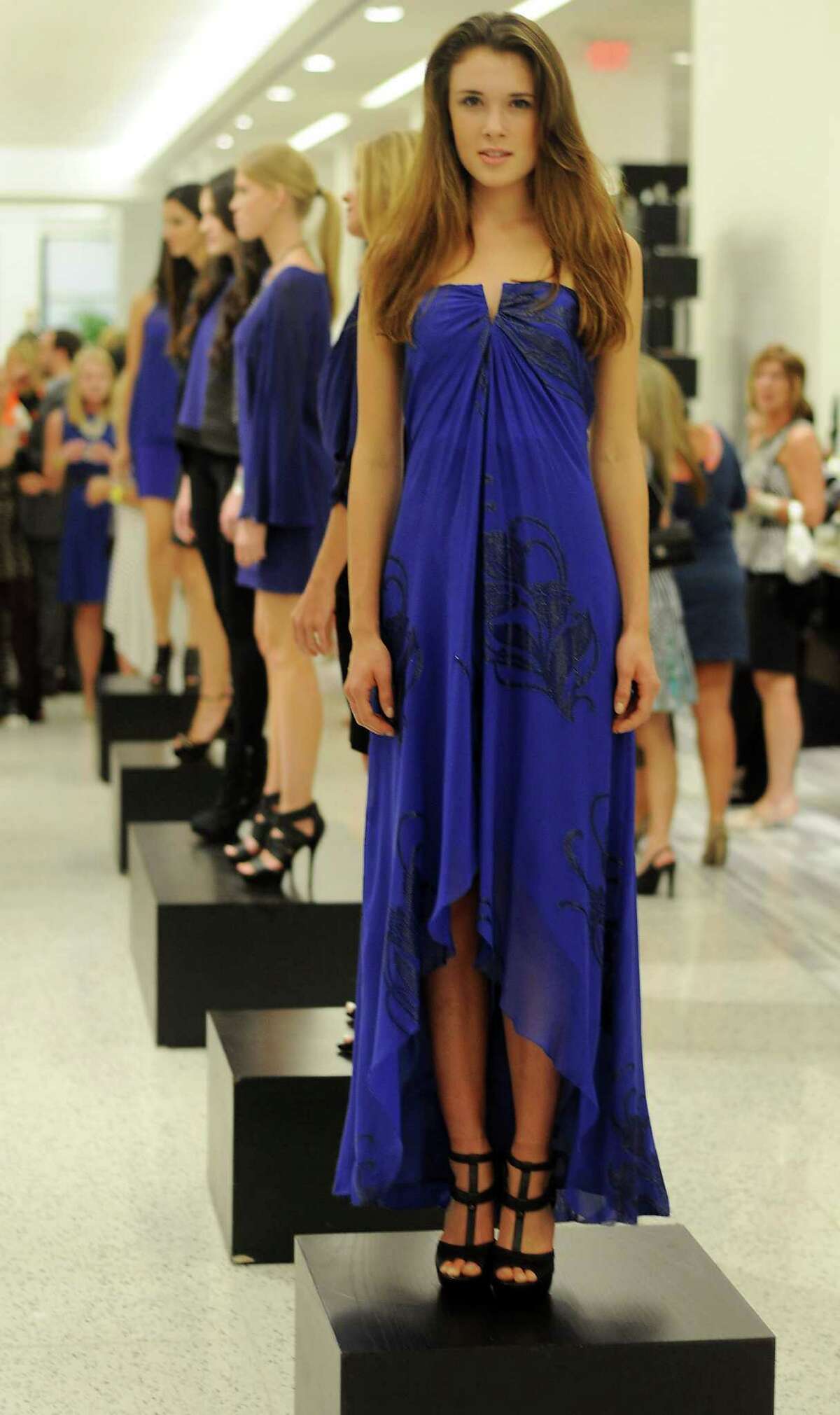 A model wears a Nicole Miller gown.