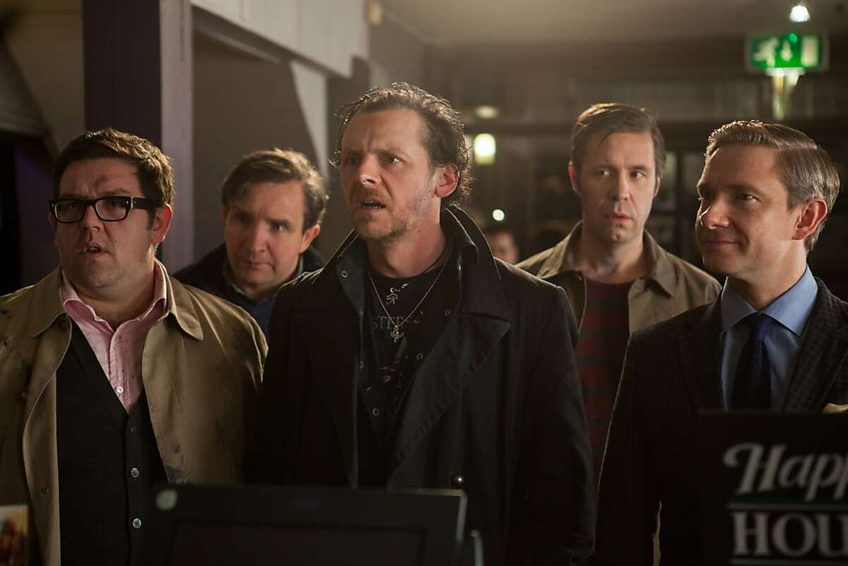 (l to r) Nick Frost as Andy, Eddie Marsan as Peter, Simon Pegg as Gary, Paddy Considine as Steven, and Martin Freeman as Oliver in Edgar Wright's new comedy THE WORLD'S END, a Focus Features release.