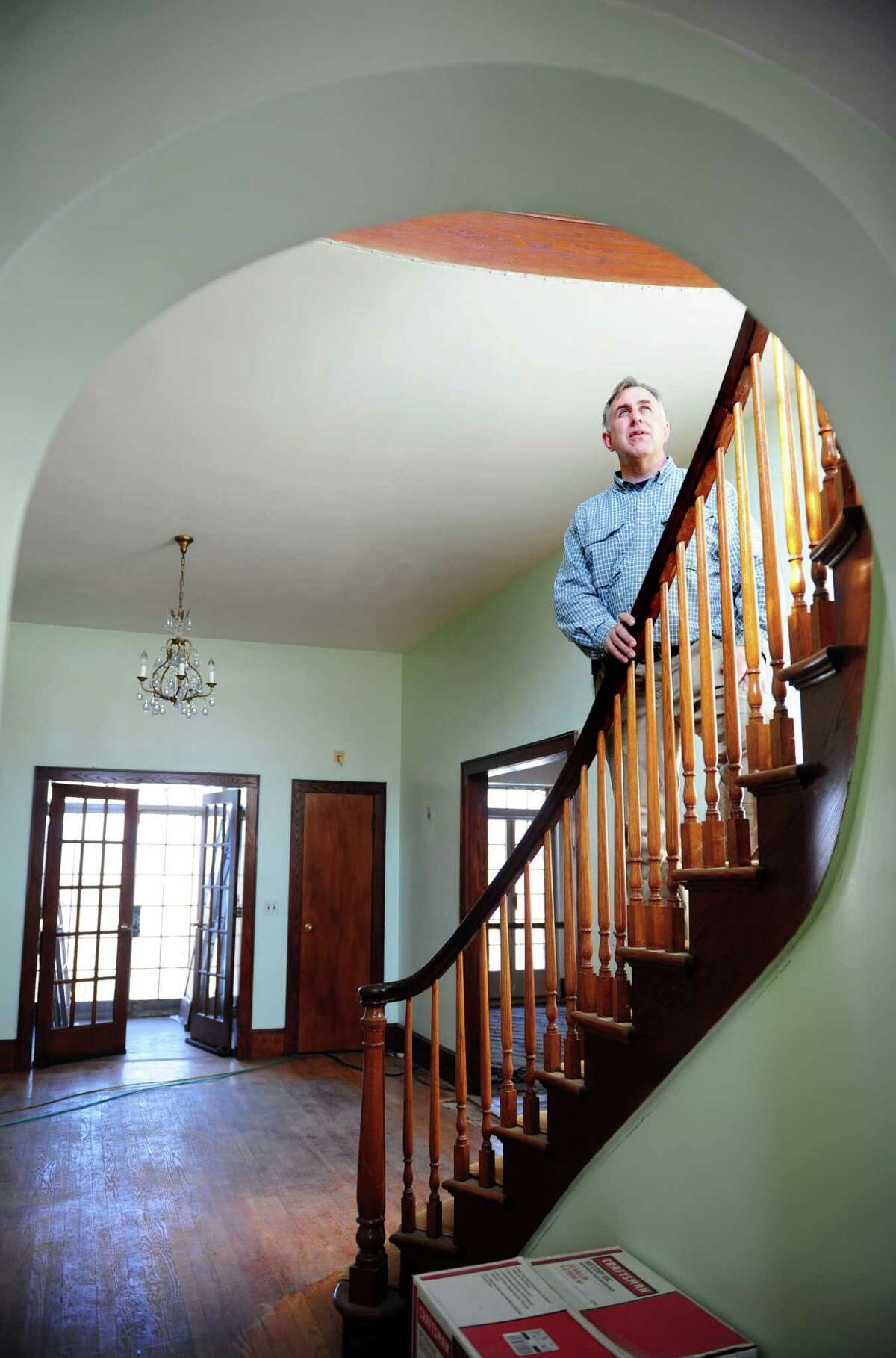 John Kimball, CEO of The Kimball Group, talks about his plans to renovate the Stone Castle on the Sisters of the Holy Family of Nazareth property at 1428 Monroe Turnpike in Monroe, Conn. last February.