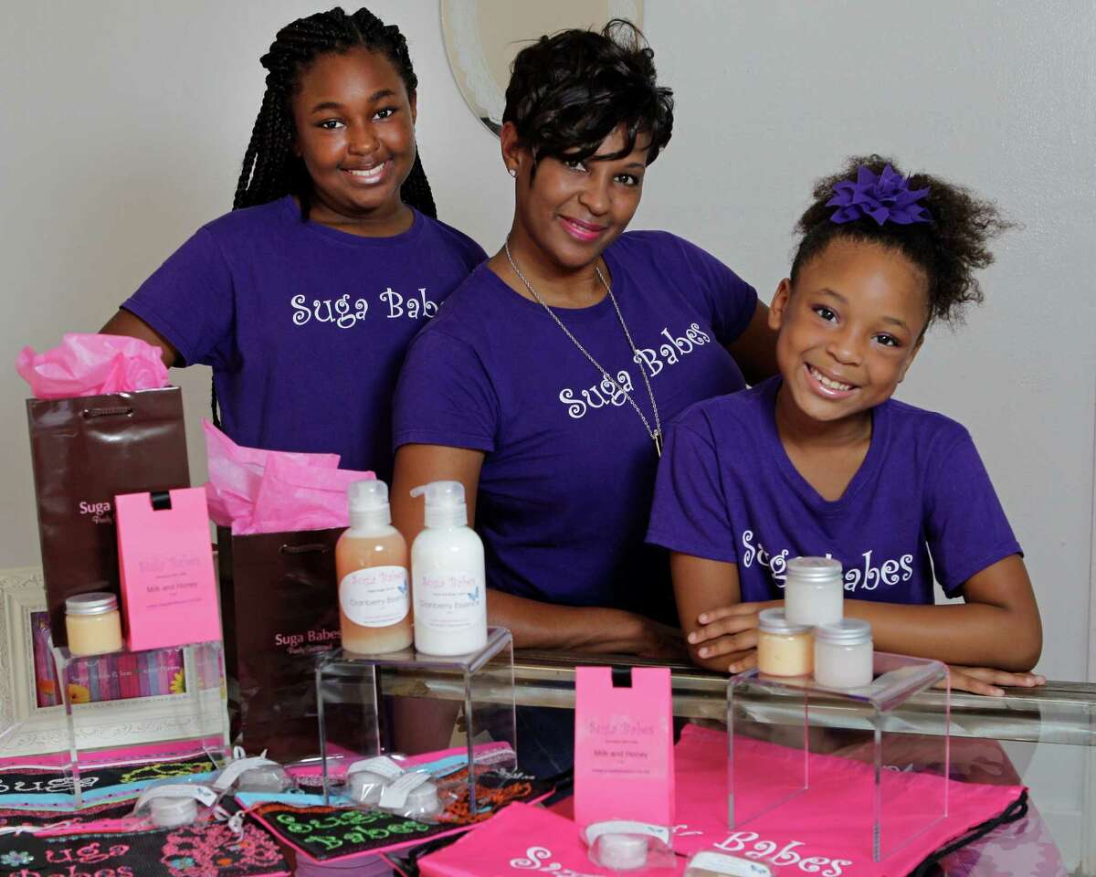 Layla Parish, left, Jacquie Parish and Mya Parish named their business Suga Babes. It offers sugar scrubs and lotions.