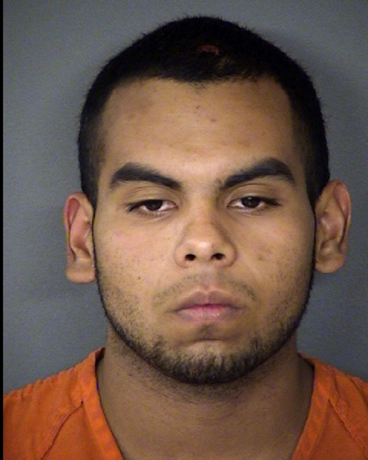 booking mug for Bryant Meza, 19, arrested on a capital murder charge yesterday related to the shooting death of his mother and father.