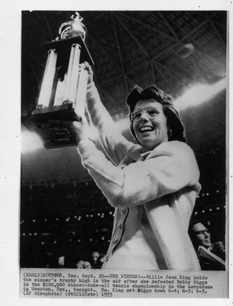 Billie Jean King triumphs in “Battle of the Sexes, September 20, 1973