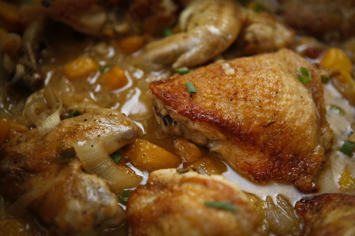 Peach Chicken for Rosh Hashanah is seen on Wednesday, Aug. 14, 2013 in San Francisco, Calif.