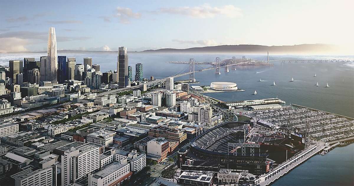 Renderings of the new Warriors arena. The venue would be located on Piers 30-32 on the waterfront in San Francisco.