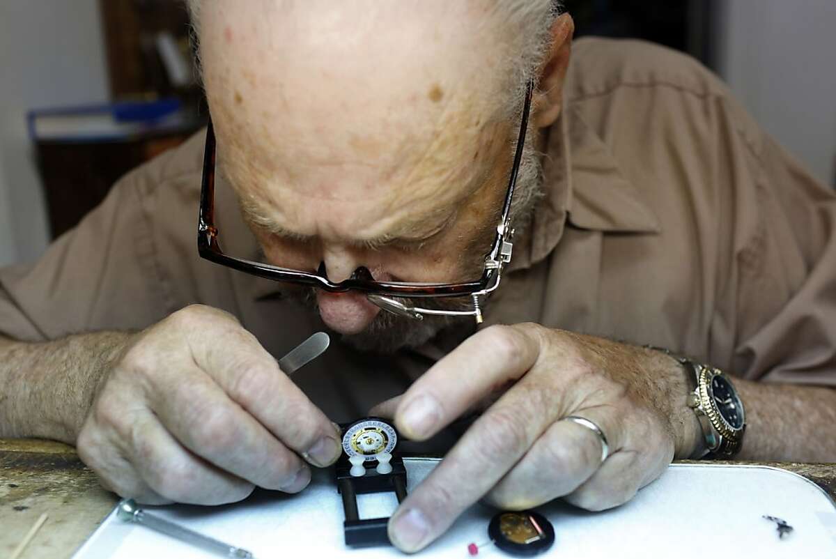 Max Deleuse works on repairing a watch at his store, Deleuse Jewelers, in San Francisco, Calif. on August 1, 2013.