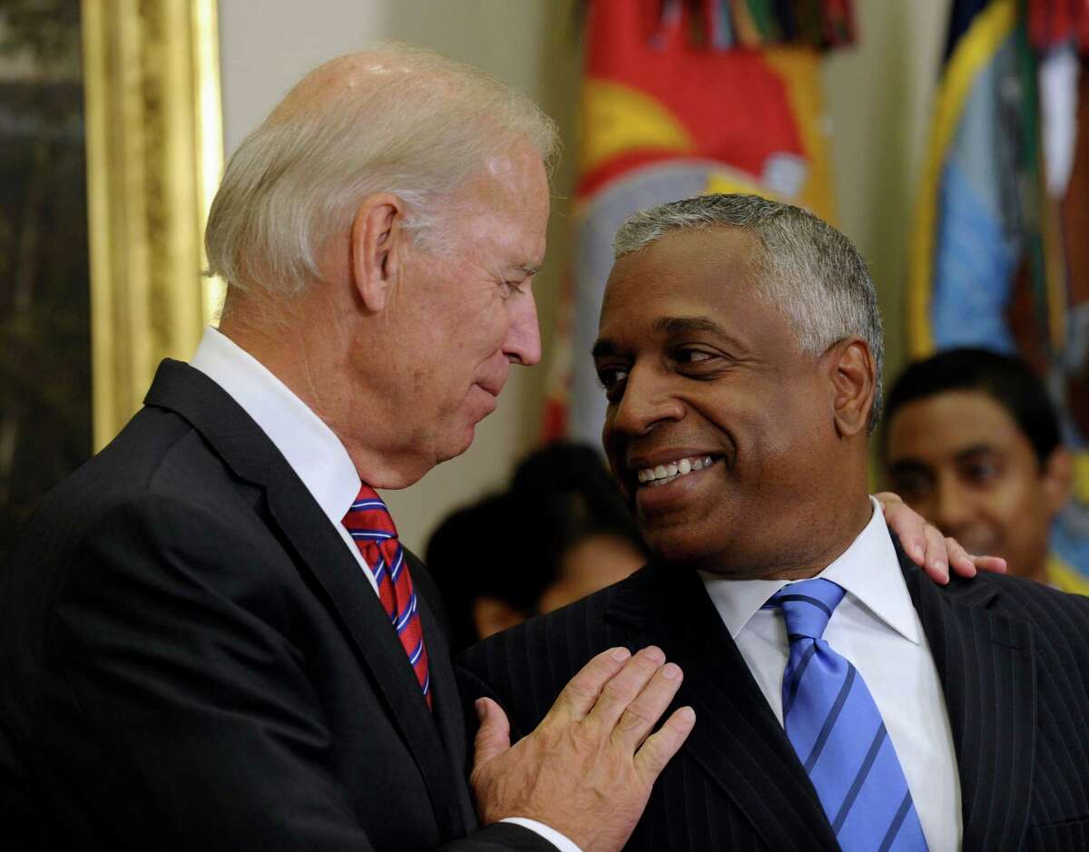 Vice President Joe Biden congratulates newly-sworn Bureau of Alcohol, Tobacco and Firearms chief B. Todd Jones at the White House on Thursday. Jones is the agency's first permanent director since 2006.