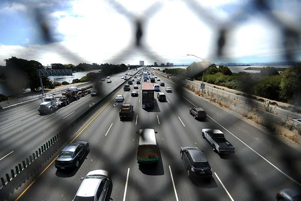 Traffic is seen backed up along south bound Interstate 80 due to the Bay Bridge closure, in Oakland, California, Thursday August 29, 2013.