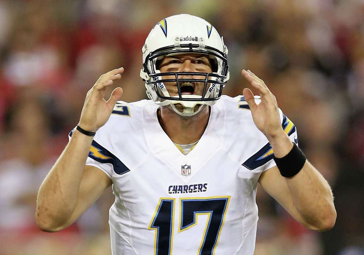 GLENDALE, AZ - AUGUST 24: Quarterback Philip Rivers #17 of the San Diego Chargers calls a play during the preseason NFL game against the Arizona Cardinals at the University of Phoenix Stadium on August 24, 2013 in Glendale, Arizona. (Photo by Christian Petersen/Getty Images)