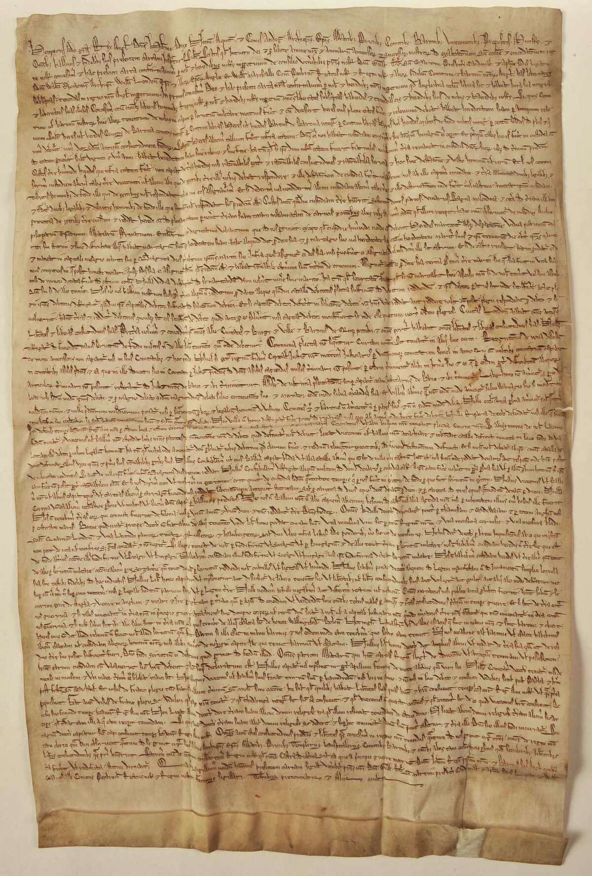 A 1217 copy of the Magna Carta, which King John of England issued in 1215 to avert a civil war, will be displayed at the Houston Museum of Natural Science for six months starting in February.