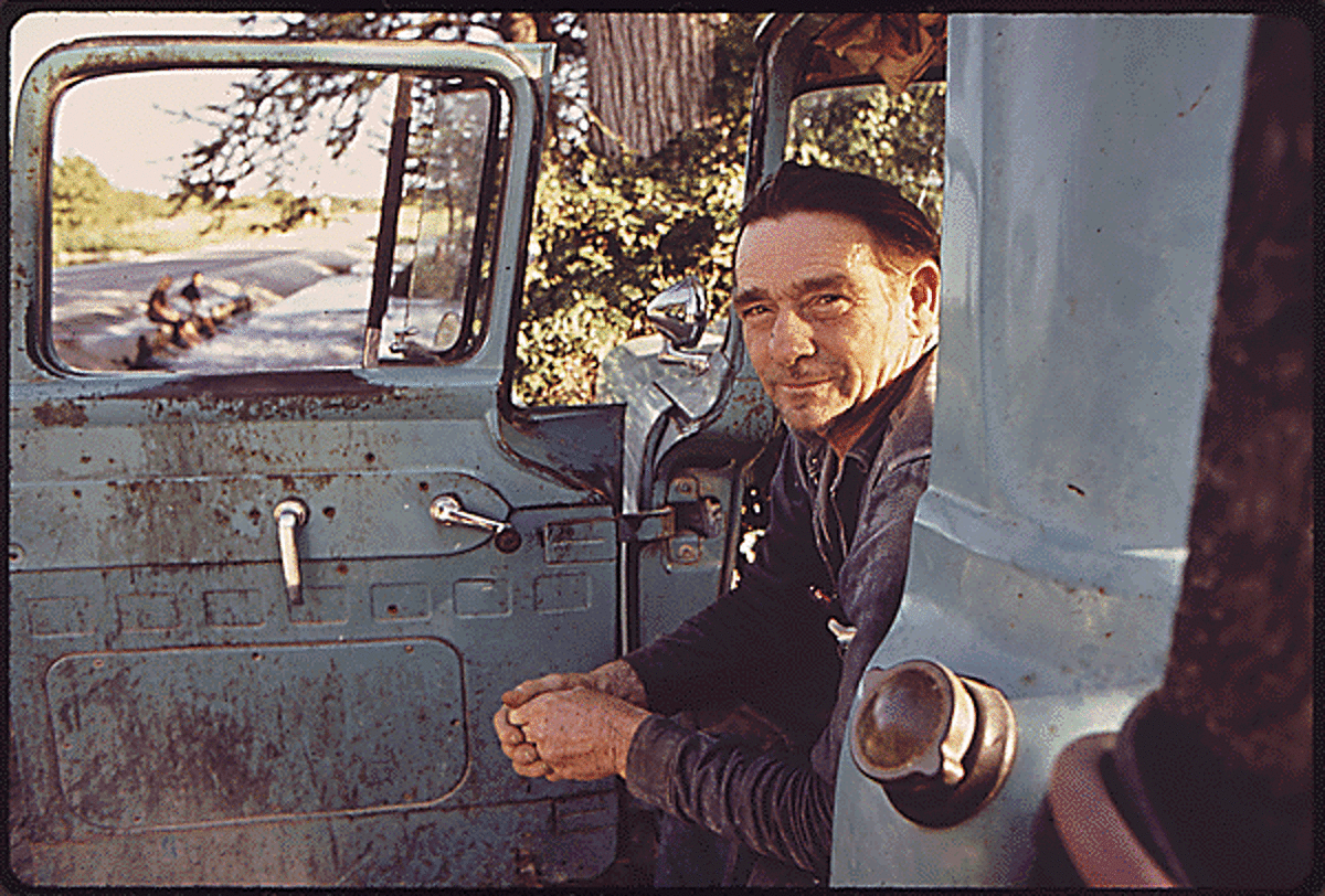 Woodrow Wilson, one of Leakey's local characters, in his pickup. He never works, but sits staring at the river on the outskirts of town from 7 a.m. to sunset, 1972.