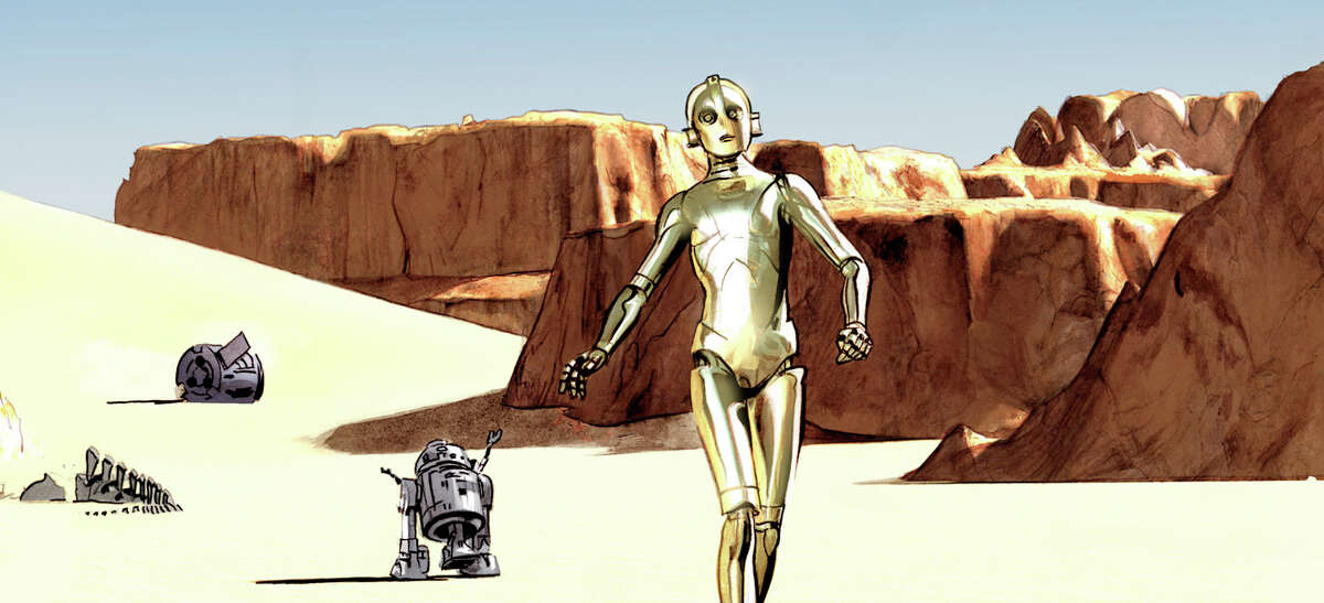 C-3PO, right, and R2-D2 as they appear in the new comic book series "The Star Wars."