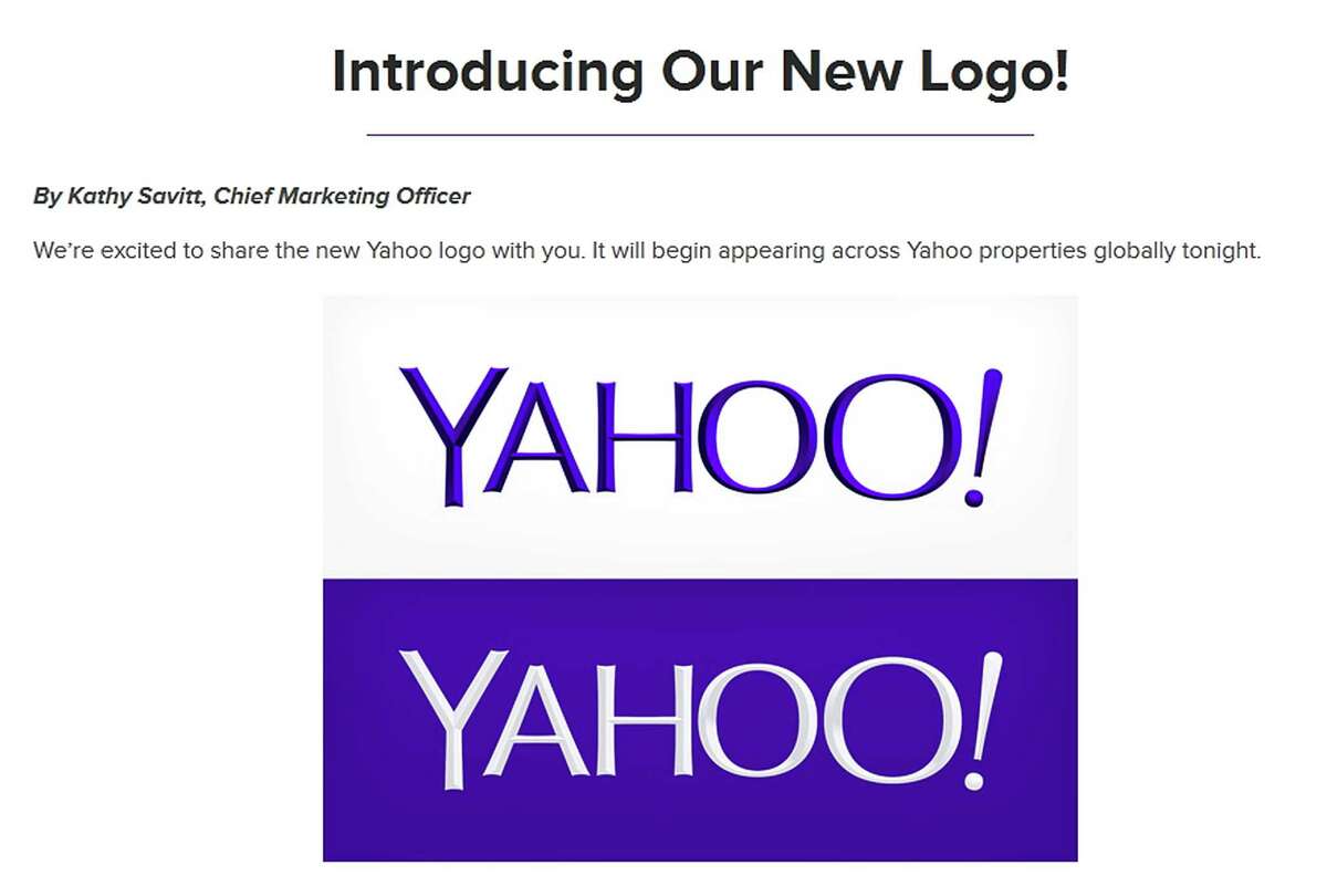 This image released by YAHOO! shows the internet company's new logo. Yahoo! late on September 4, 2013, updated its logo with slimmer letters but kept the trademark purple color and exclamation point. "We wanted a logo that stayed true to our roots (whimsical, purple, with an exclamation point) yet embraced the evolution of our products," Yahoo chief marketing officer Kathy Savitt said in a Tumblr blog post. The updated logo comes as the Internet pioneer continues a quest to re-invent itself after being eclipsed by Google in the world of online search. The faded Internet star's new symbol has been redesigned to better reflect what the company aims to be under chief executive Marissa Mayer, according to Savitt. She said that Yahoo will also be keeping its "famous yodel." == RESTRICTED TO EDITORIAL USE / MANDATORY CREDIT: AFP PHOTO / YAHOO! / NO SALES / NO MARKETING / NO ADVERTISING CAMPAIGNS / DISTRIBUTED AS A SERVICE TO CLIENTS == -/AFP/Getty Images