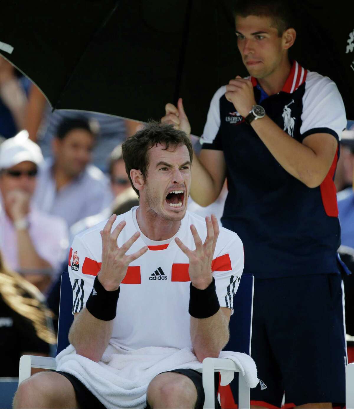 Andy Murray vents after losing the second set. Murray never earned a break point during any of Stanislas Wawrinka's 14 service games in the match.
