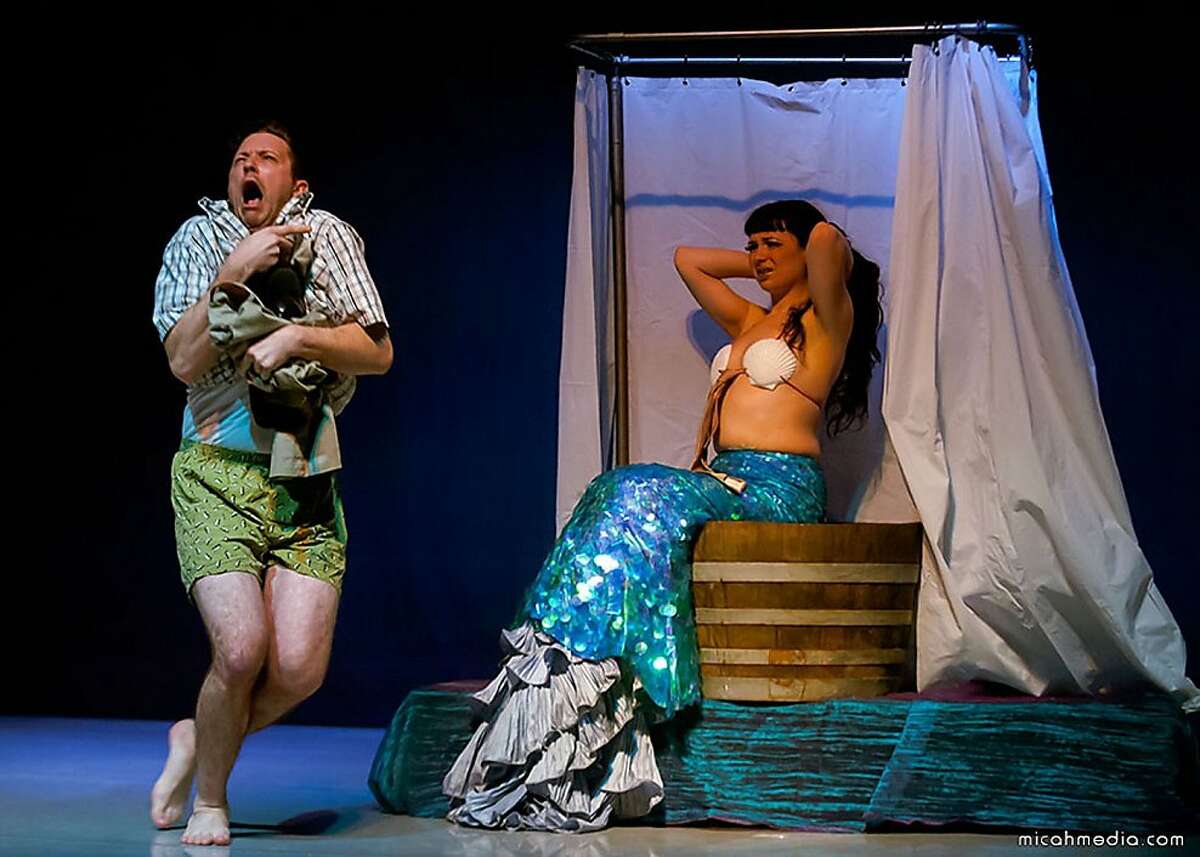 Siouxsie Q (right) as the title character and Sean Andries as the love-struck tourist in "Fish-girl" at the San Francisco Fringe Festival