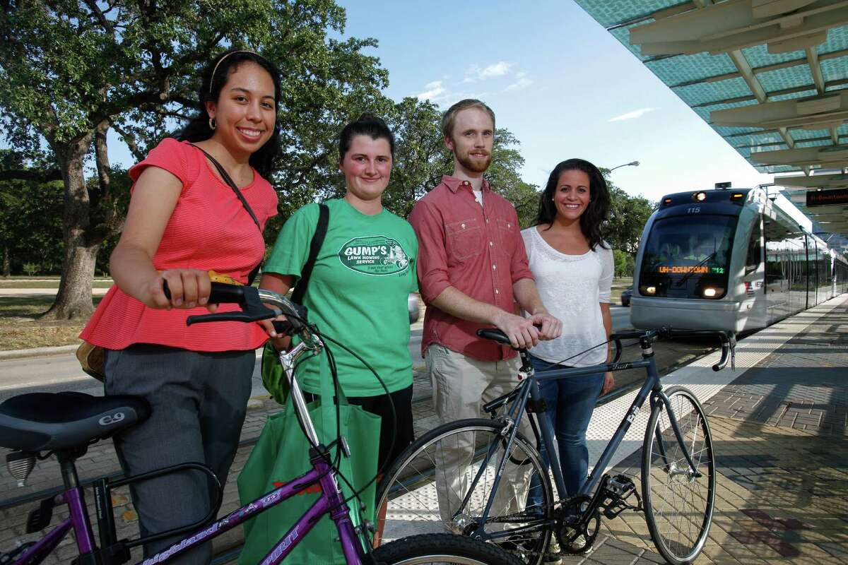 Members of Houston Action Research Team-Metro Maria Rangel, left, Skye Kelty, Austin Jarvis and Laura Lopez say there are a lot of challenges ahead as they work with local community groups to integrate bicycling and mass transit.
