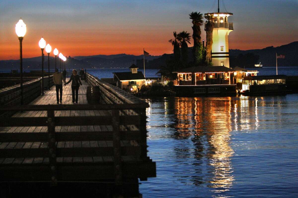 Forbes Island 2 Beach St #205 (near Pier 39) Forbes Island may be clustered with many tourist spots, due to its proximity to Pier 39, but that hasn't stopped it from being a favorite of locals.  It's certainly an experience to get to Forbes Island - which is only accessible by boat - but that only adds to its romantic charm.