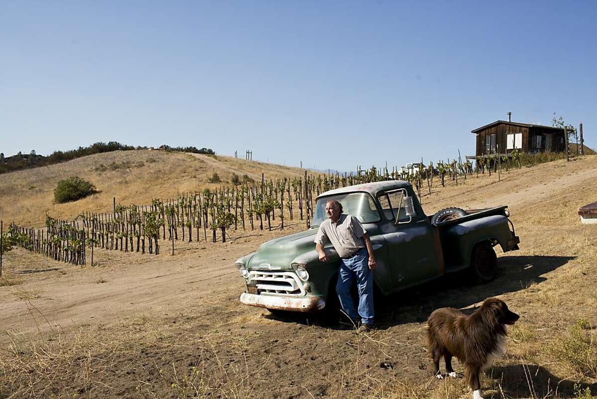 Michael Michaud of Michaud Vineyard and his dog Bear with an old Chevy 3100 on the property near Soledad, Calif., Wednesday, September 4, 2013.
