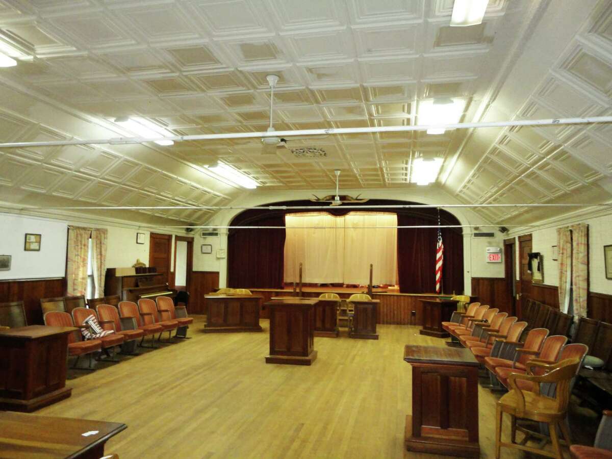 The second-floor auditorium of the Greenfield Hill Grange Hall on Hillside Road.