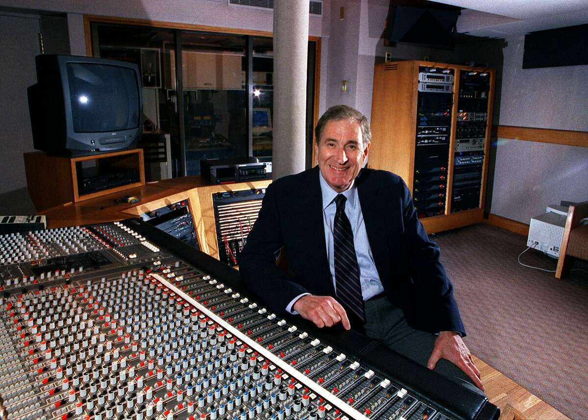 DOLBY_2/C/23SEP98/BU/JLT Ray Dolby, founder of Dolby Labs, at a mixing console in the firm's SF headquarters. 100 Potrero Avenue CHRONICLE PHOTO BY JERRY TELFER