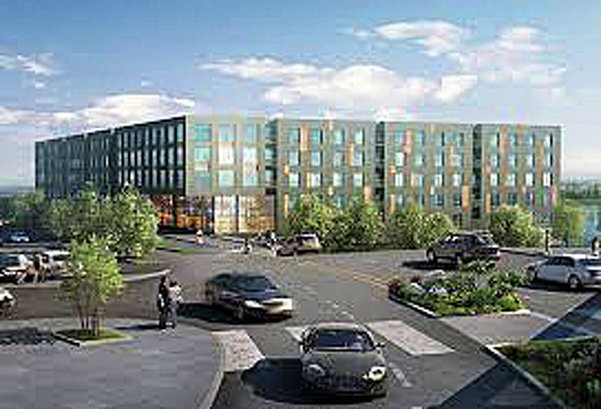 A rendering of the 197-unit apartment building that Blackrock Realty wants to build on part of the Fairfield Metro Center property off lower Black Rock Turnpike. FAIRFIELD CITIZEN, CT 9/12/13