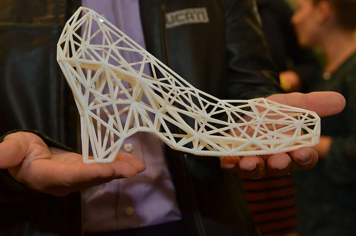 Autodesk's Sept. 5 Design Night event focused on fashion design with guest designers Francis Bitoni, and a fashion show of wearable tech fashion from designers including Allison Lewis, who showed a black "heartbeat dress. Pictured is a shoe created using a 3D printer.
