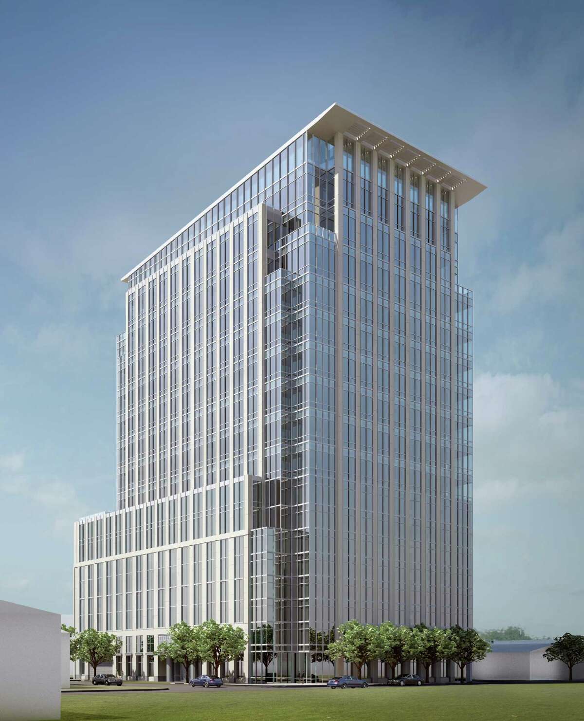 The Hines office tower to be built at 2229 San Felipe, shown in a rendering, is to be 17 stories tall, with eight floors for parking.