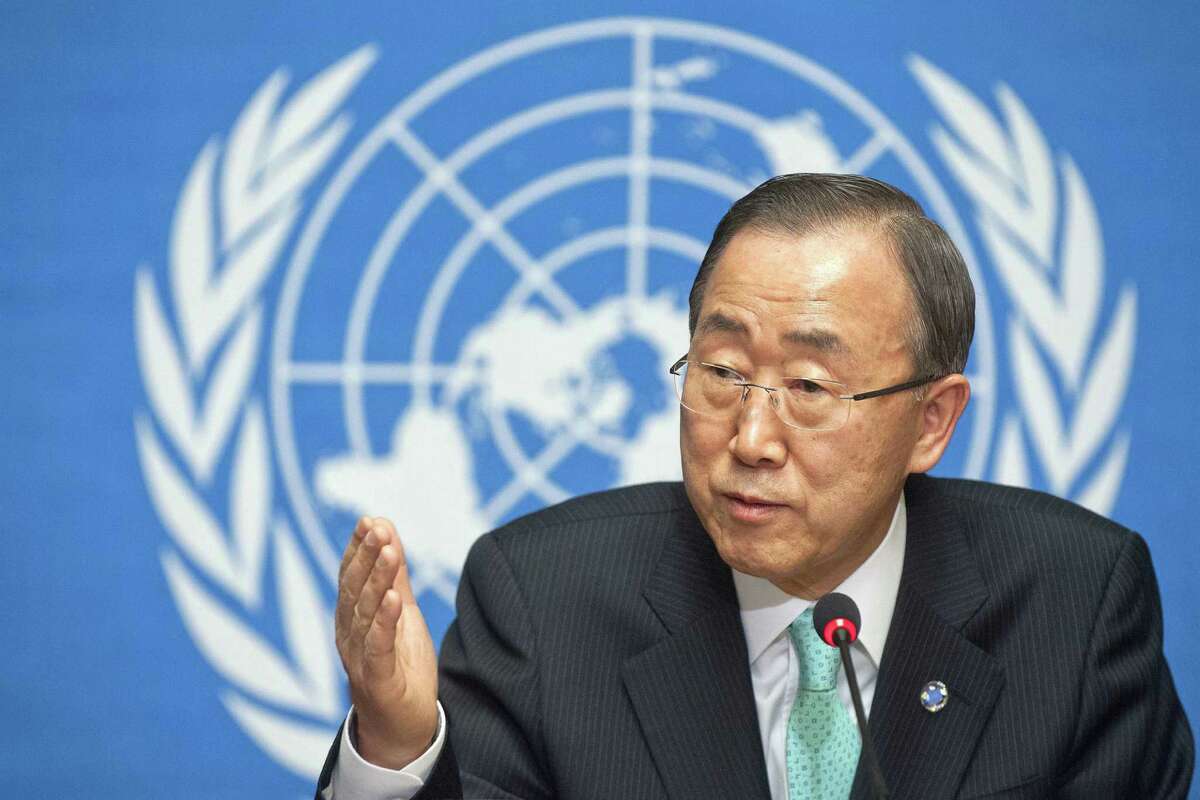 United Nations Secretary-General Ban Ki-moon speaks about the situation in Syria during a press conference Thursday in Geneva.