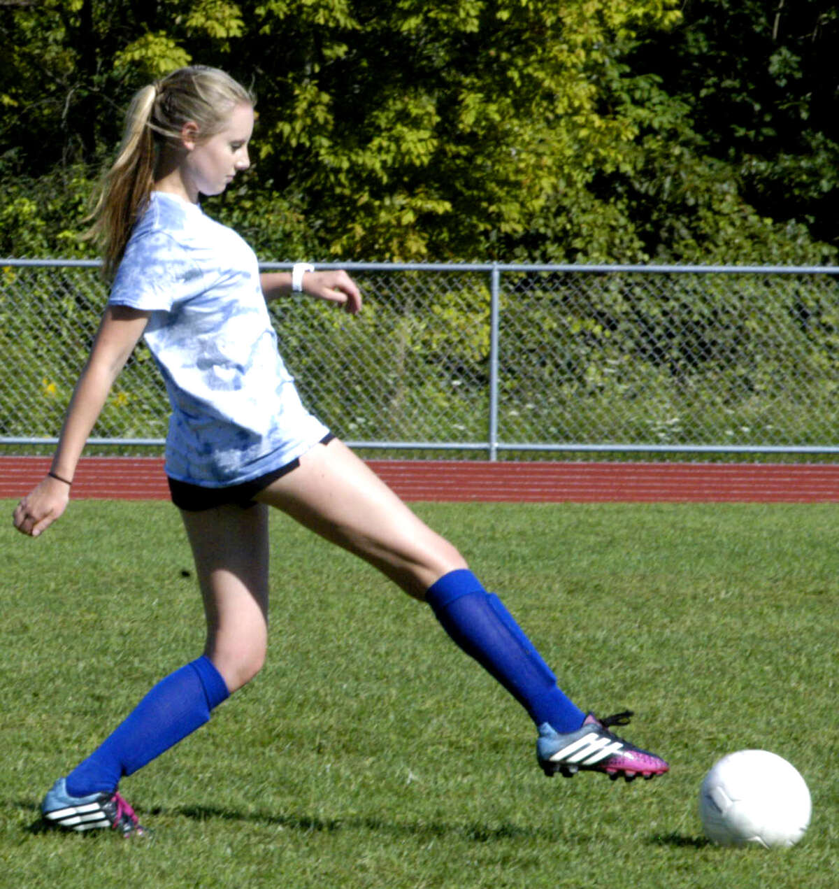 The Spartans engage in a pre-season scrimmage for Shepaug Valley High School girls' soccer. September 2013