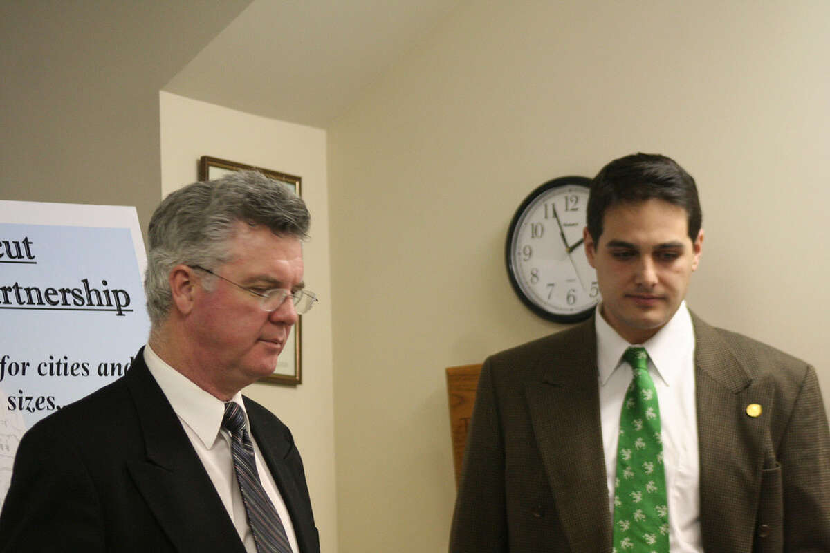 State Senate Majority Leader, Democrat Chris Donovan, left, and his Assistant Josh Nassi were in Kent in Dec. 2007 to talk about health care proposal for municipalities. Nassi was sentenced on Thursday, Sept. 20, 2013 for his role in illegal contributions made to Donovan’s failed congressional campaign last year