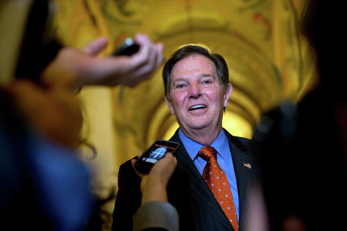 Former House Majority Leader Tom DeLay talks to reporters as he leaves a lunch meeting last week on Capitol Hill in Washington. A Texas appeals court tossed the criminal conviction of DeLay on Thursday, saying there was insufficient evidence for a jury in 2010 to have found him guilty of illegally funneling money to Republican candidates. A reader expresses his pleasure with the ruling. (AP Photo/Carolyn Kaster)