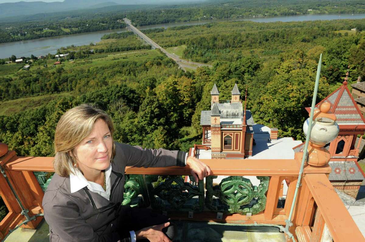Sarah Griffen of the Olana Partnership on the crows nest of Olana, Huson River School painter Fredrick Church's historic home, on Thursday Sept. 19, 2013 in Hudson, N.Y. (Michael P. Farrell/Times Union)