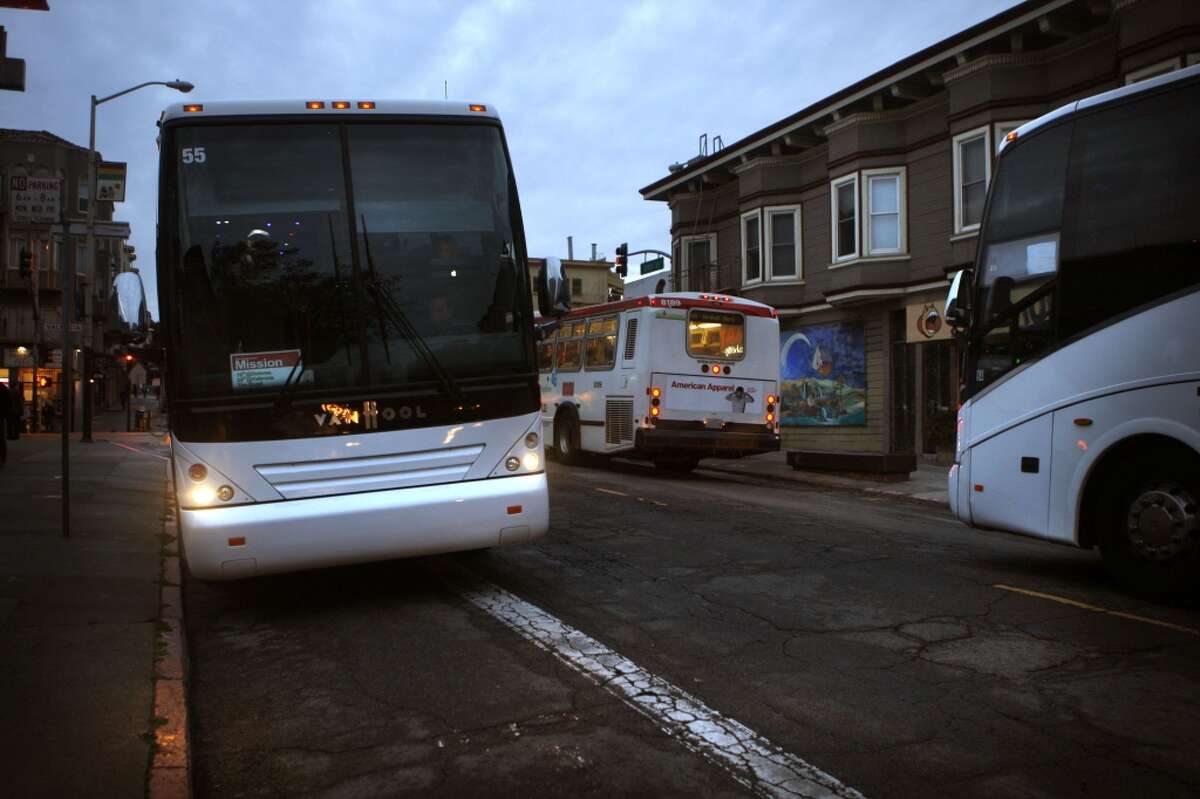 A shuttle bus for tech workers living in San Francisco and commuting to Silicon Valley.