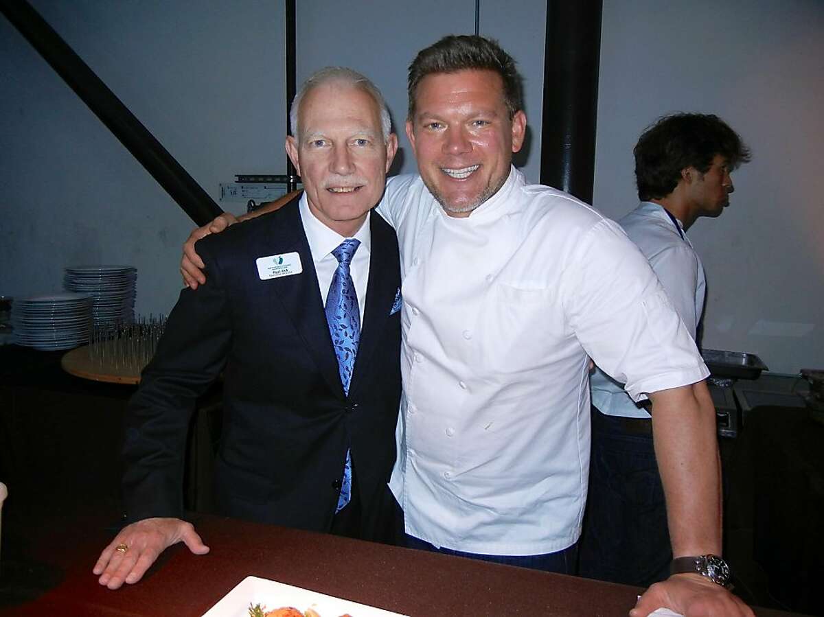SF & Marin Food Banks Executive Director Paul Ash (at left) with chef Tyler Florence during the food banks' "One Big Table" fundraiser. Sept. 2013. By Catherine Bigelow