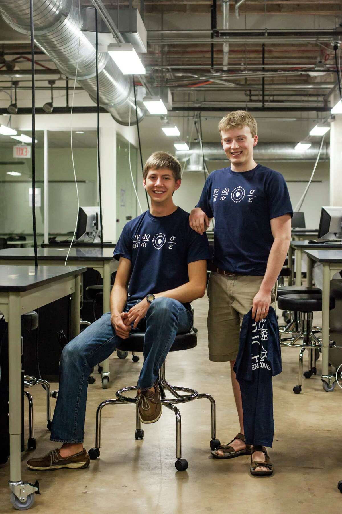 Two Rice students designed a shirt to spell "RICE" through equations