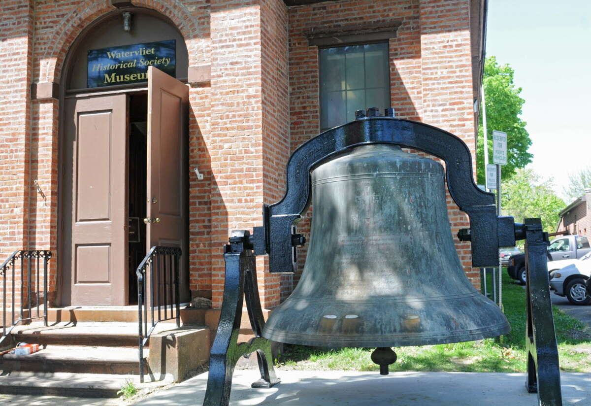 The bell from St. Patrick's Church is on display in front of the Watervliet Historical Society Museum on Tuesday, May 7, 2013 in Watervliet, N.Y. The over 7000 pound bell was cast in 1906 at Meneely & Co. which used to be just across the street from this museum. (Lori Van Buren / Times Union)
