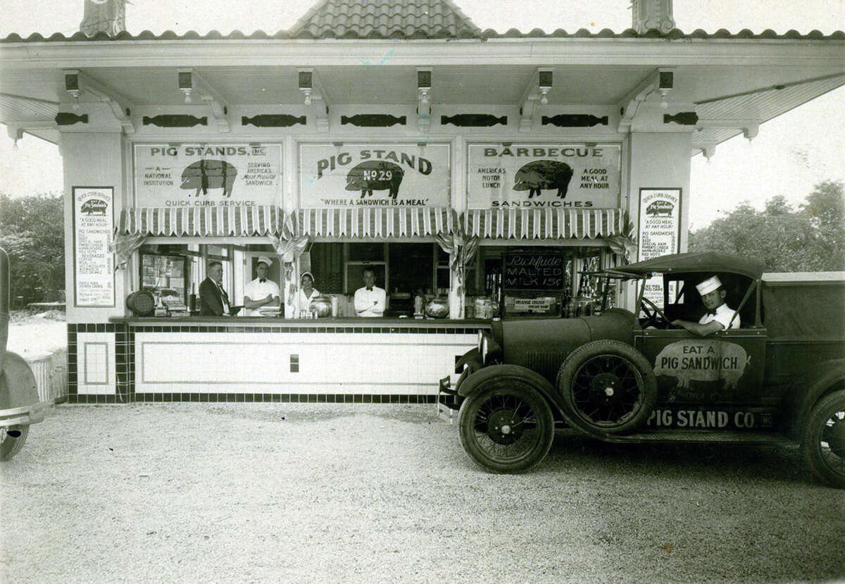 Shown here in 1931, the Pig Stand on Broadway is the last one surviving of a chain that once exceeded 130 and stretched from coast to coast. A bankruptcy filing in 2005 led to the closure of five other Pig Stand restaurants in Texas.